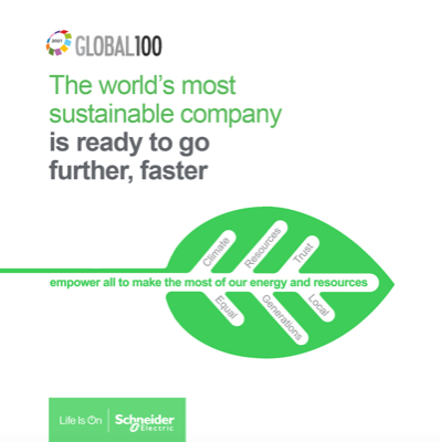 Schneider Electric ускорява стратегията си за устойчивост – заема първа позиция в класацията на Corporate Knights за най-устойчиви корпорации в света